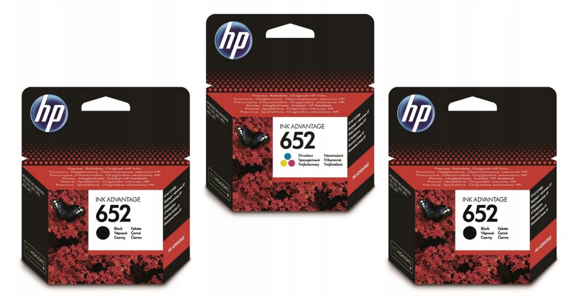 HP 652 atrament 2XF6V25AE F6V24AE čierna (čierna), červená (purpurová), modrá (azúrová), sada, žltá (žltá)